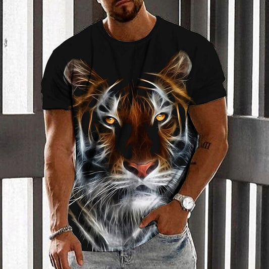 Men's Unisex T shirt 3D Print Graphic Prints Tiger Crew Neck Daily Hol Black S