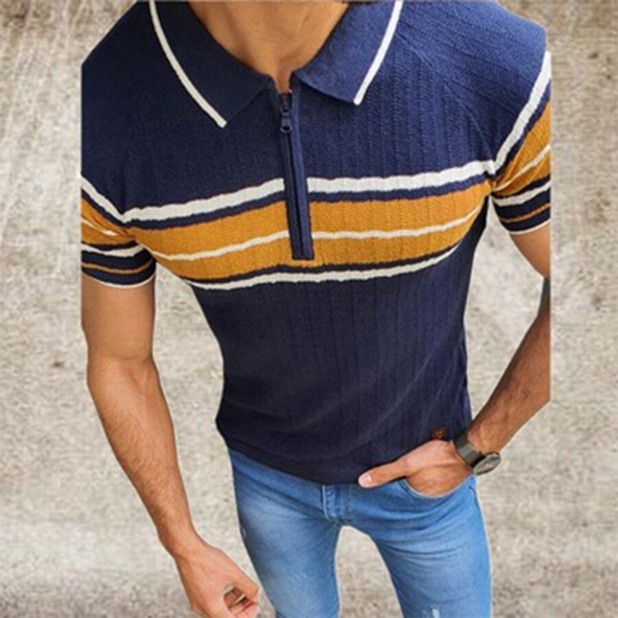 Men&#039;s Striped Short Sleeve Knit T-shirt Light Blue L