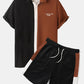 Mens Slogan Pattern Knitted Patchwork Button Up Shirt & Shorts Co-ords SKUI11383