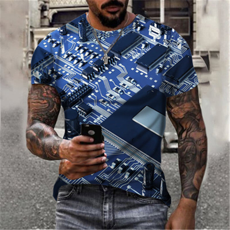 Men's 3D Abstract Print T-Shirt Blue S