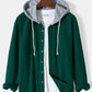 Mens Solid Color Corduroy Long Sleeve Contrast Drawstring Hooded Shirts