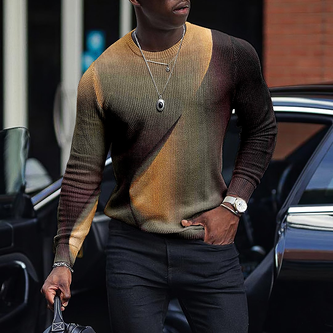 LONG SLEEVE FASHION CONTRAST COLOR ROUND NECK MEN'S TOP