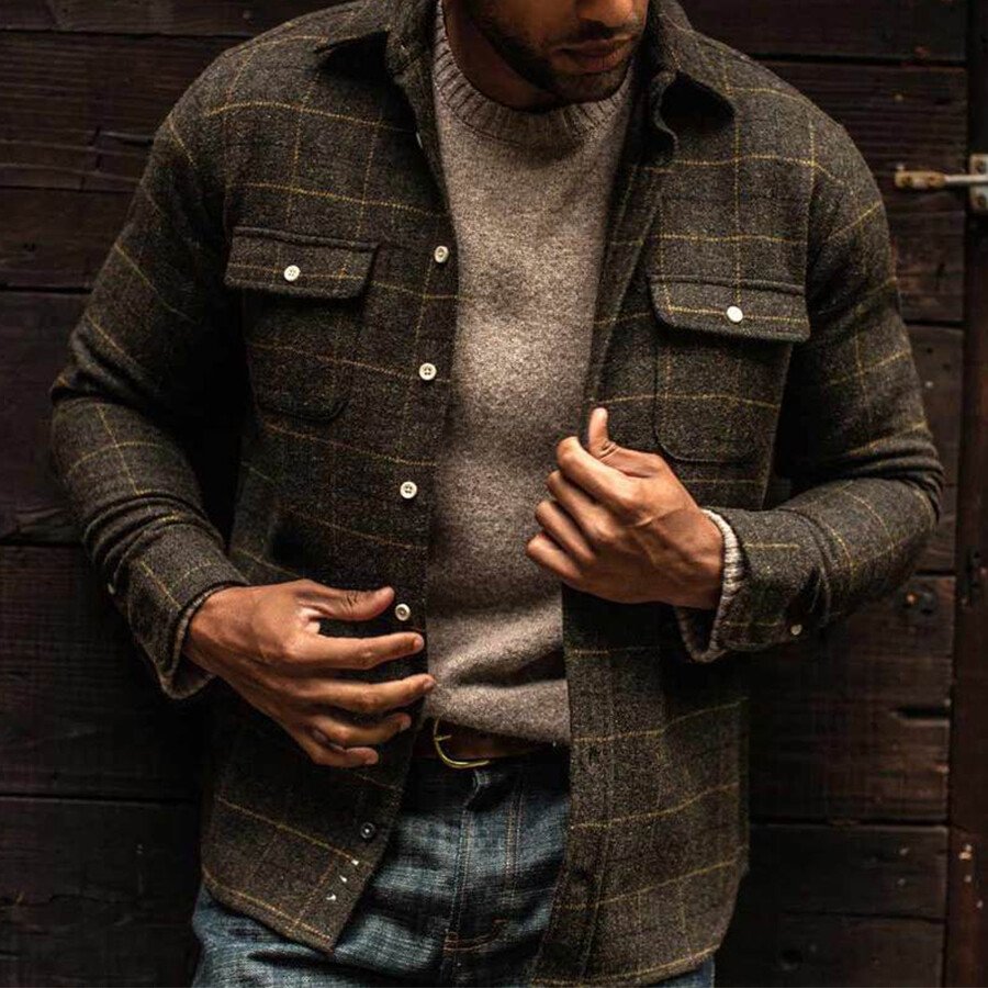 Men&#039;s Casual Plaid Print Jacket As shown M