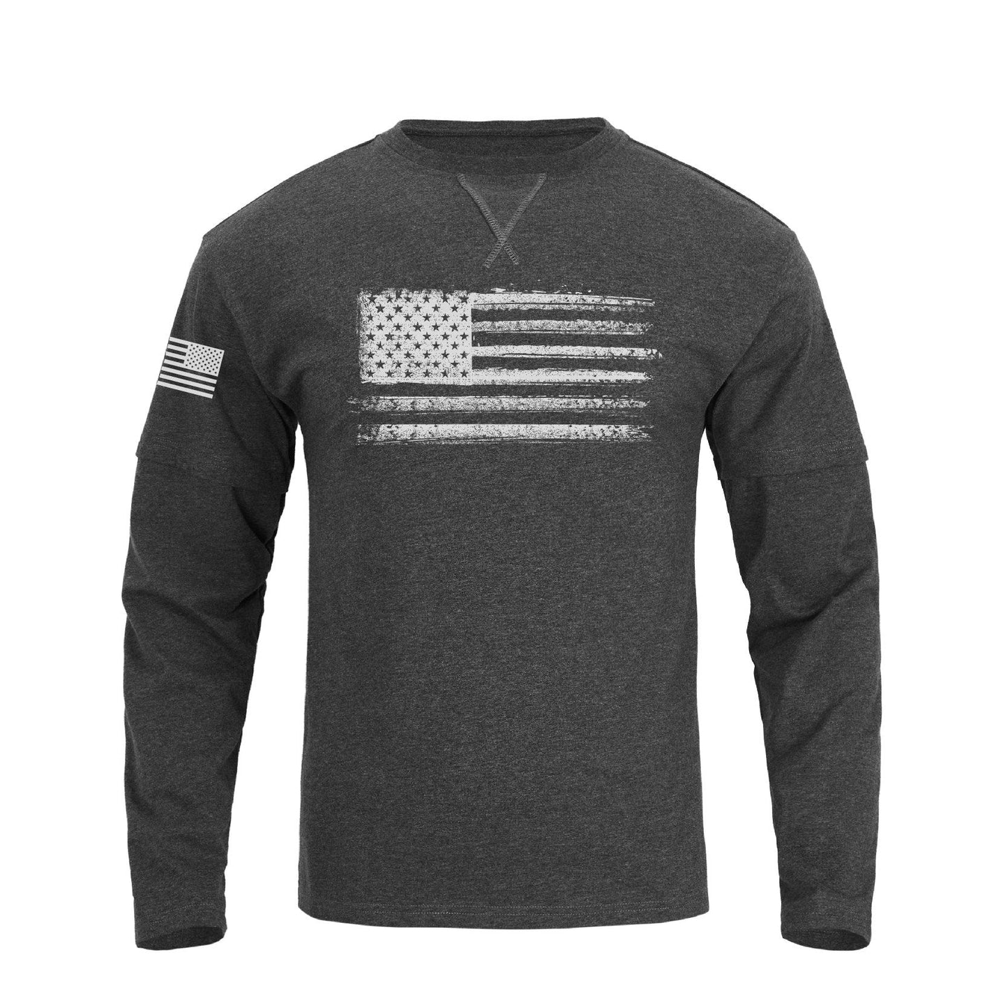 Men's 100% Cotton American Flag False two-pieces Long Sleeve T-shirts