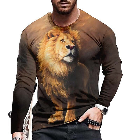 Men's Unisex T shirt 3D Print Graphic Prints Lion Crew Neck Daily Holi Brown S