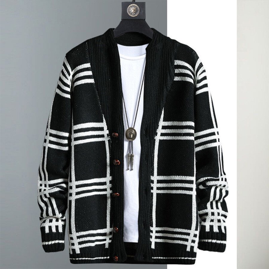 Men&#039;s Casual Knitted Cardigan Top Black M