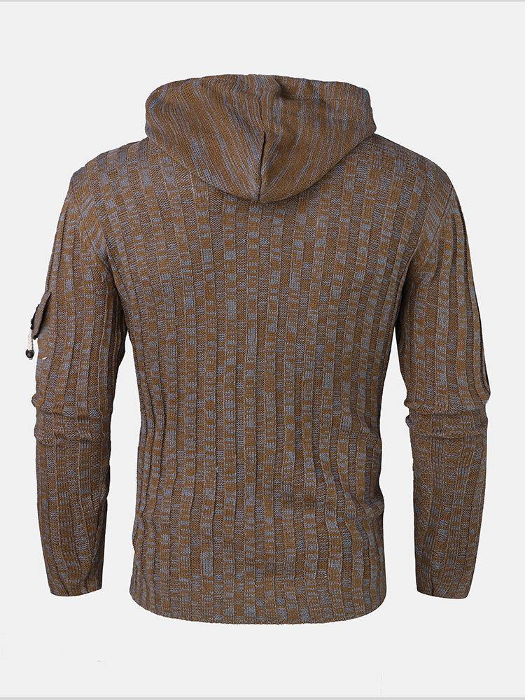 Mens Cable Knitted Toggle Front Warm Hooded Sweaters