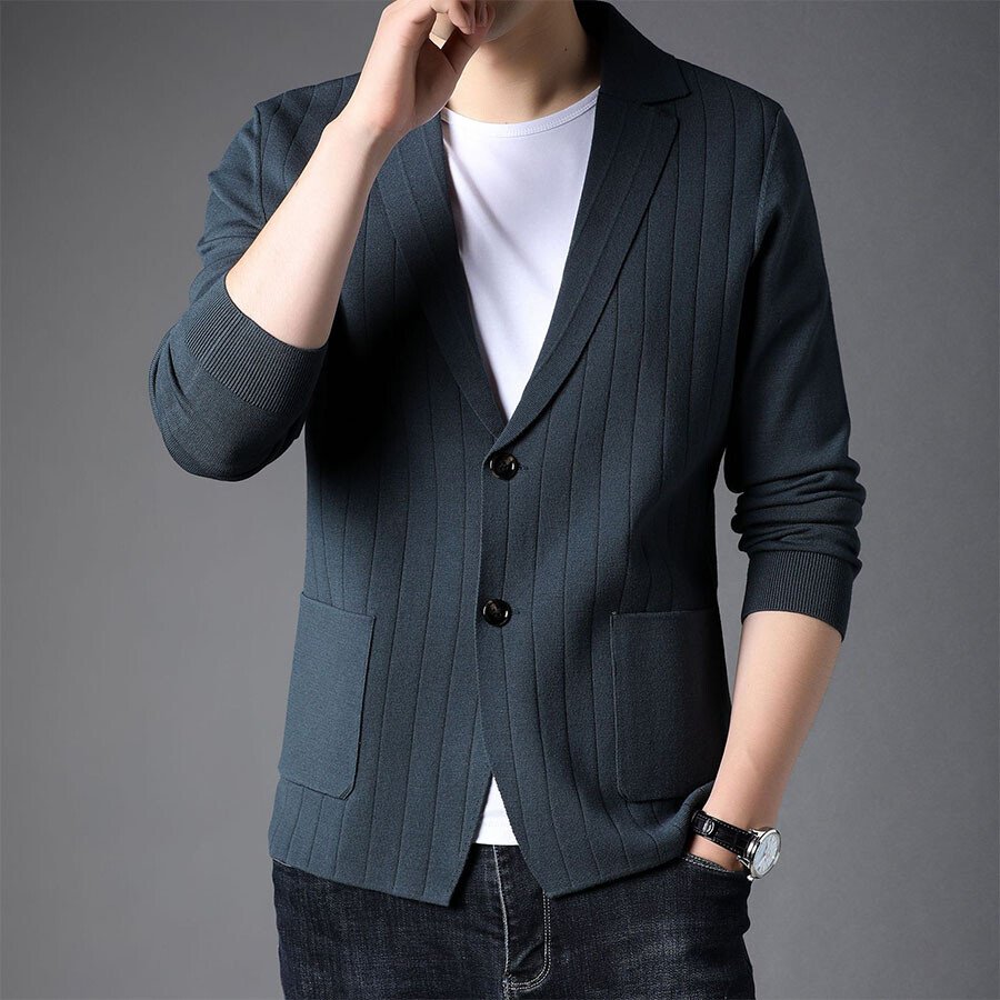 Men&#039;s Casual Knitted Cardigan Top Black 3XL