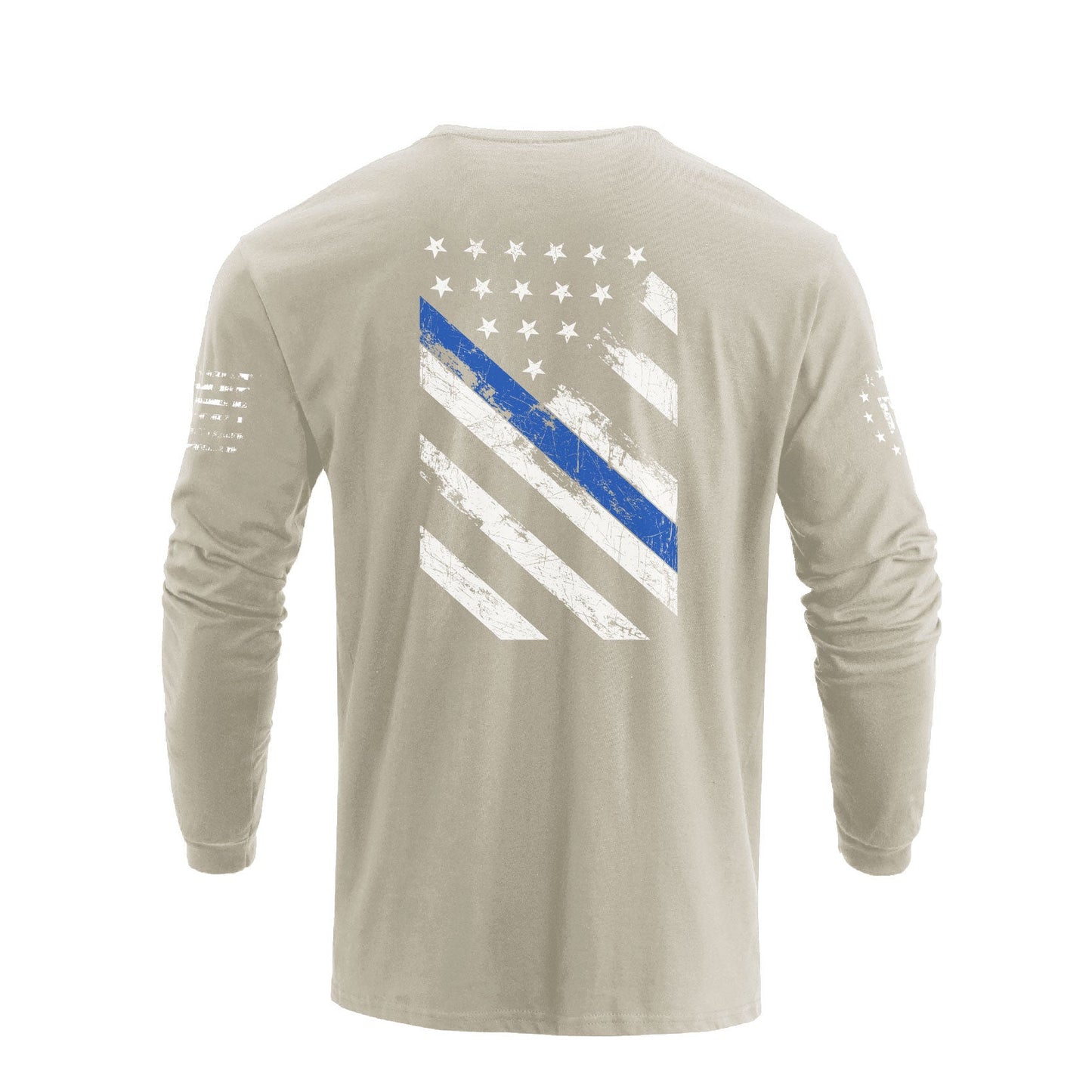 Men's 100% Cotton Blue Line American Flag Graphic Round Neck Long Sleeve T-Shirts