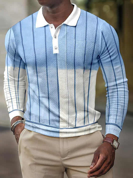 Men's Contrast Striped Printed Long Sleeve T-Shirt