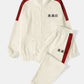 Mens Side Stripe Character Embroidery Zip Jacket Corduroy Two Pieces Outfits