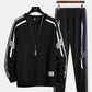 Mens Side Stripe Patchwork Applique Crew Neck Casual Two Pieces Outfits