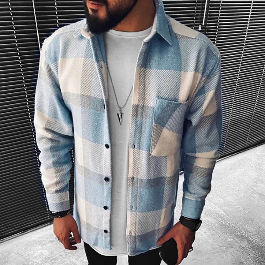 Men&#039;s Blue Plaid Casual Shirt Blue S