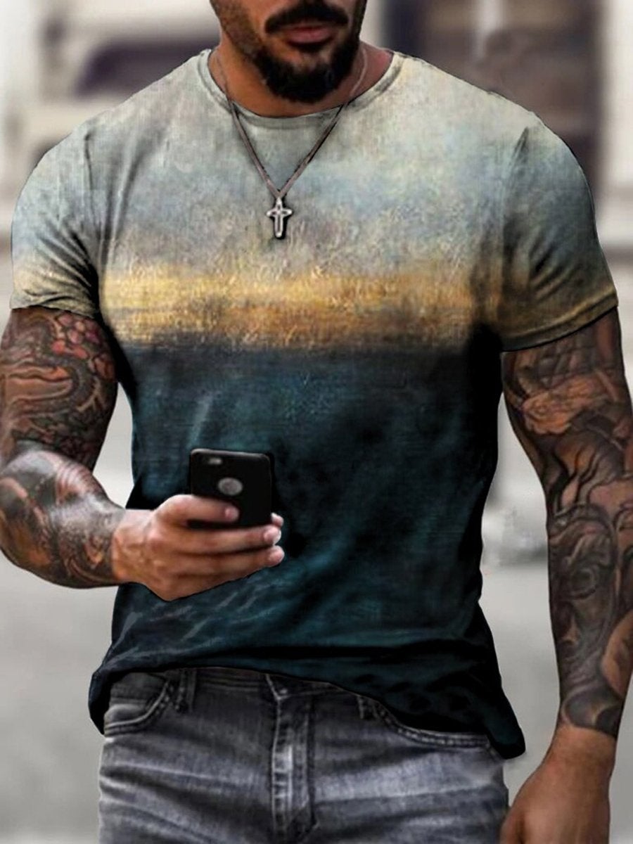 Men's gradient casual round neck short sleeve