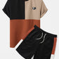 Mens Knit Color Block Patchwork Crew Neck Preppy Two Pieces Outfits SKUI11387