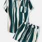 Mens Holiday Striped Chest Pocket Lapel Short Sleeve Drawstring Shorts Two Pieces Outfits