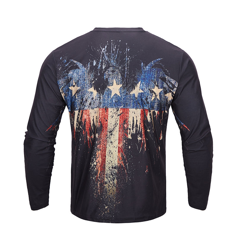 Men's Patriotic American Flag Graphic Long Sleeve T-shirts