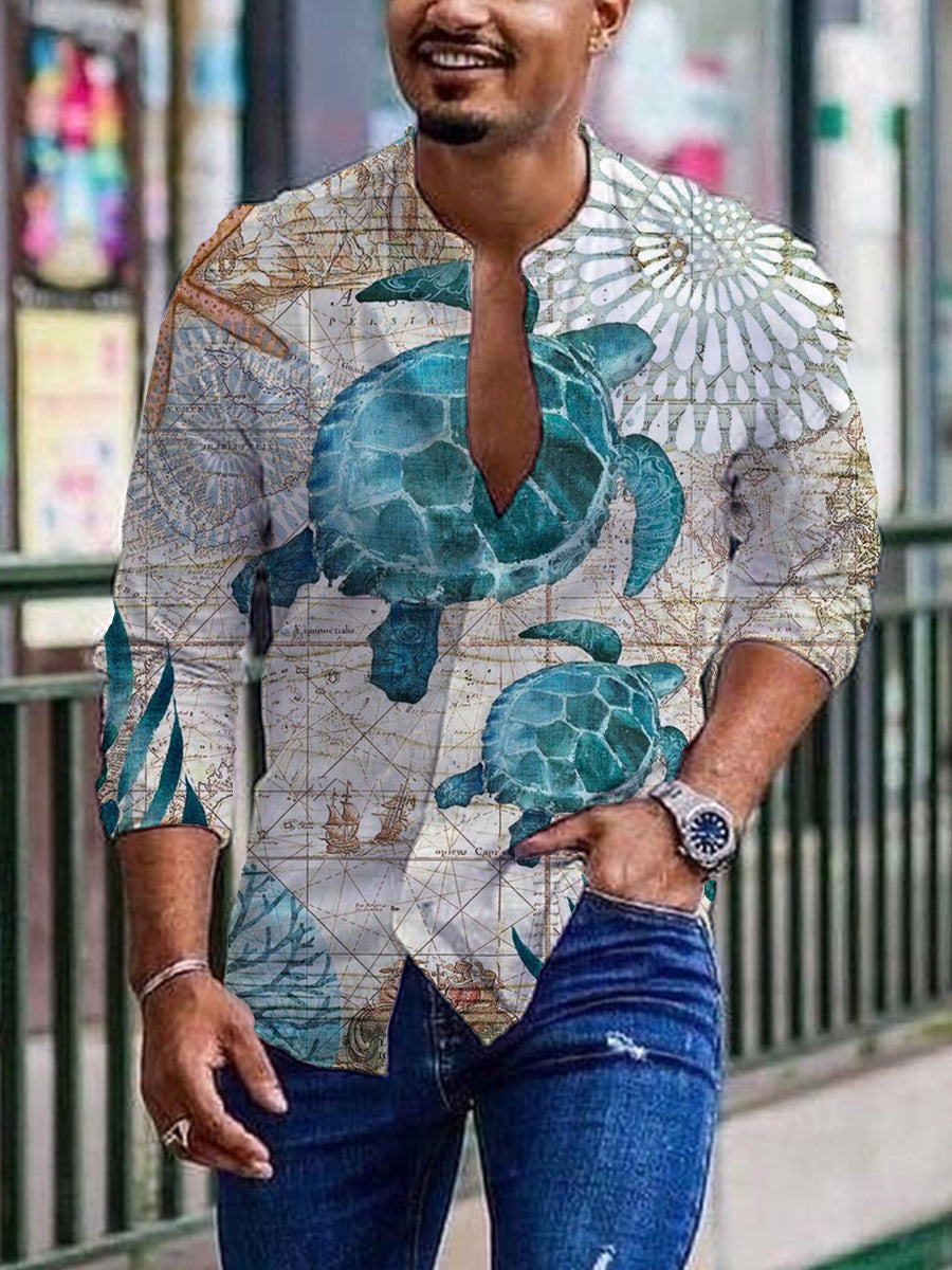 Pre-sale Men's casual shirt marine turtle print shirt