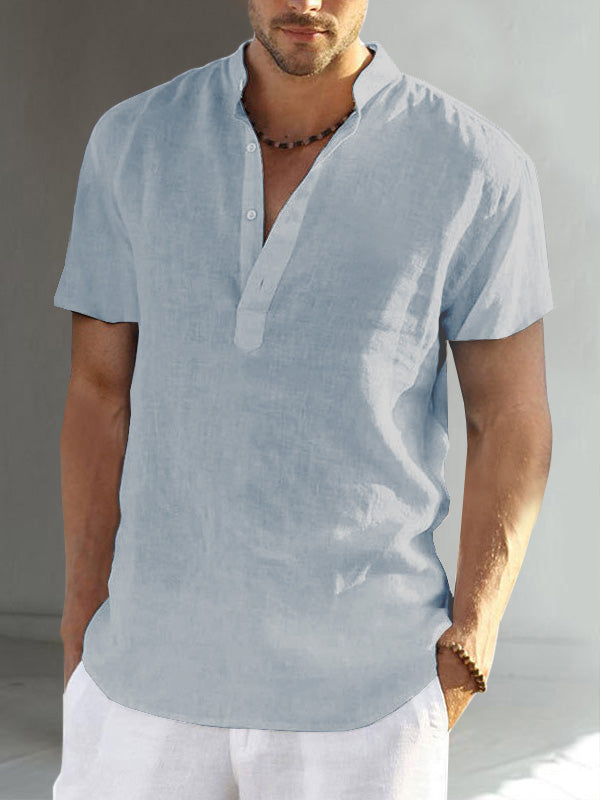 Pre-sale cotton linen men's short sleeve casual shirt