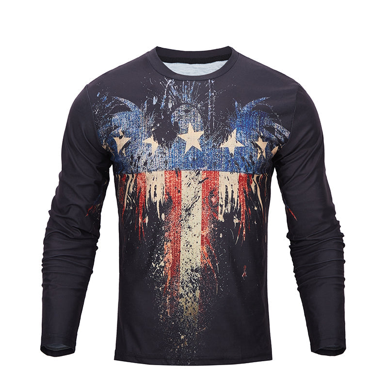 Men's Patriotic American Flag Graphic Long Sleeve T-shirts