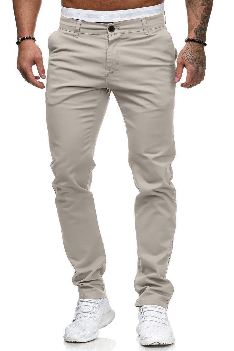 Men's casual slim solid color trousers