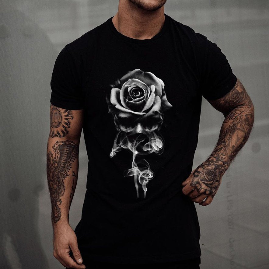 Skull Rose Art Print Short Sleeve T-shirt