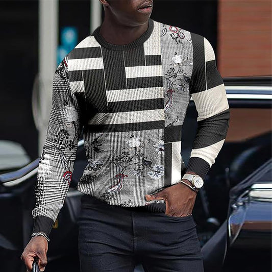 LONG SLEEVE FASHION CONTRAST COLOR ROUND NECK MEN'S TOP