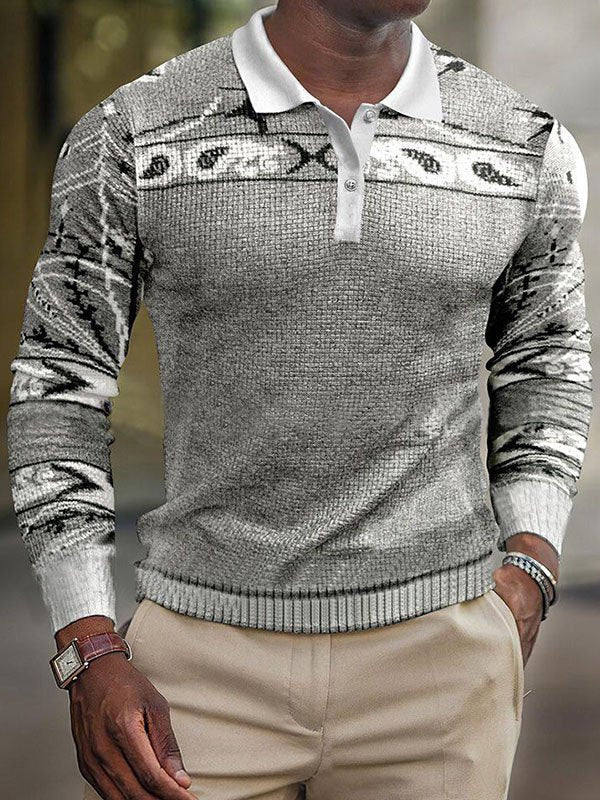 Men's Business Polo Shirt Vintage Long Sleeve Warm Polo Shirt