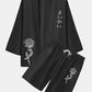 Mens Monochrome Rose Japanese Pirnt Open Front Kimono Two Pieces Outfits