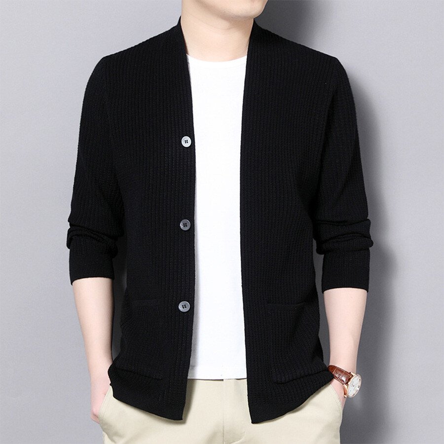 Men&#039;s Casual Knitted Cardigan Top Black M