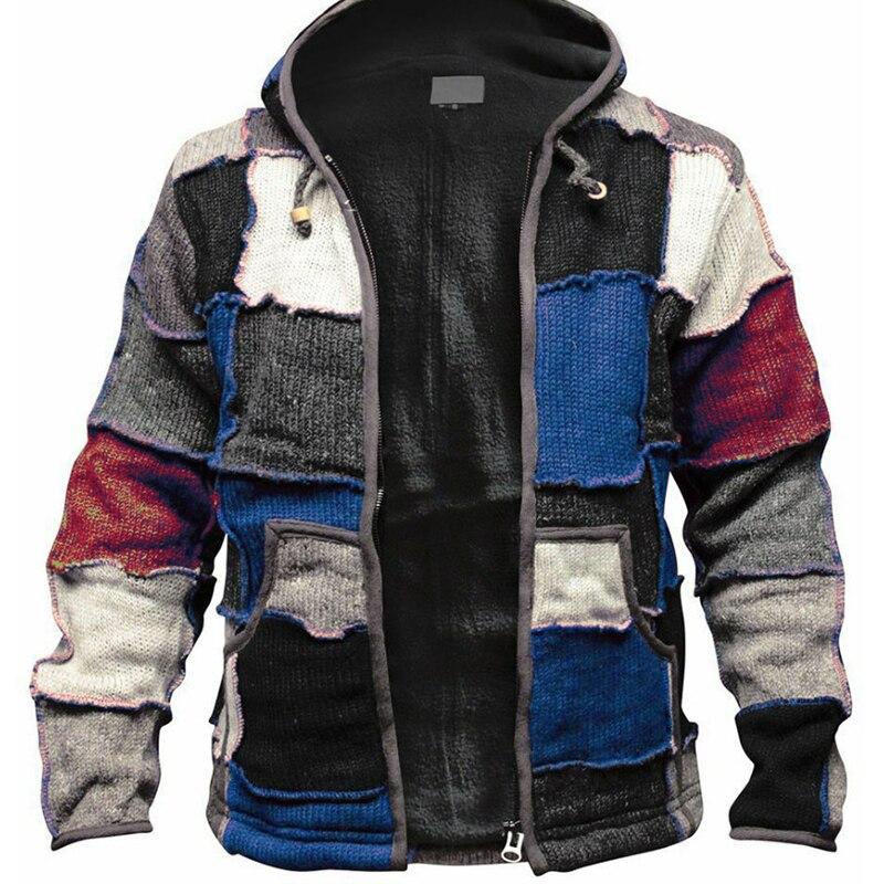 Male 2021 Winter Fashion Loose Hooded Coat Men Casual Plus Size High Quality Velvet Warm Knitted jackets Long Sleeve Streetwear