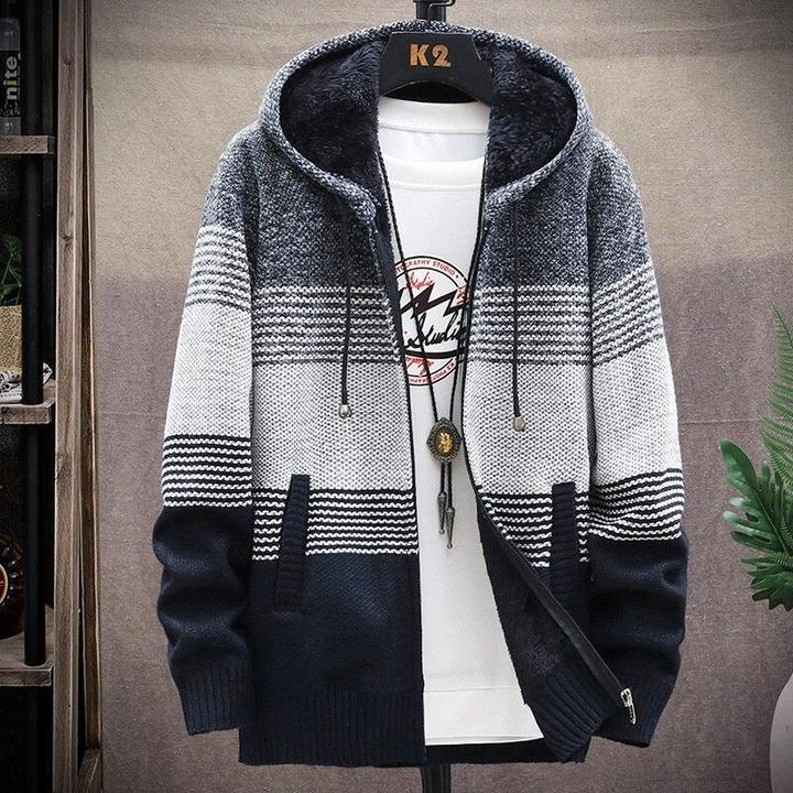 New Winter Zipper Sweater Men Casual Thick Warm Hooded Sweater Cardigan Jumper Men Fashion Inner Fleece Sweatercoat Knit Outwear