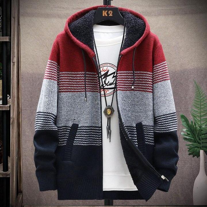 New Winter Zipper Sweater Men Casual Thick Warm Hooded Sweater Cardigan Jumper Men Fashion Inner Fleece Sweatercoat Knit Outwear