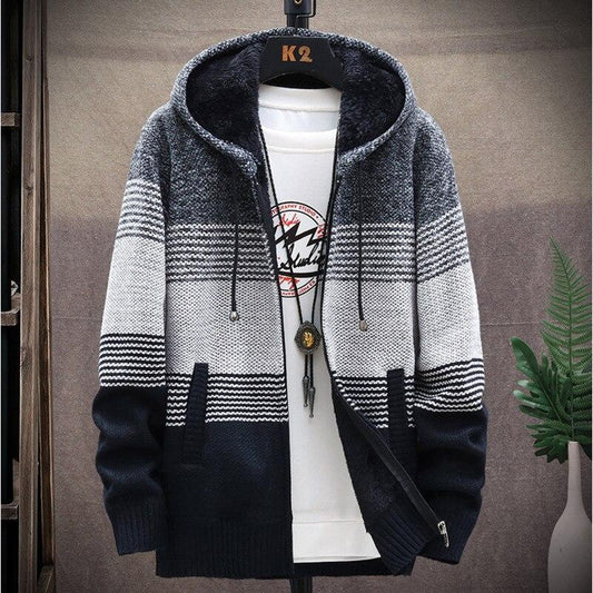 New Winter Zipper Sweater Men Casual Thick Warm Hooded Sweater Cardigan Jumper Men Fashion Inner Fleece Sweatercoat Knit Outwear