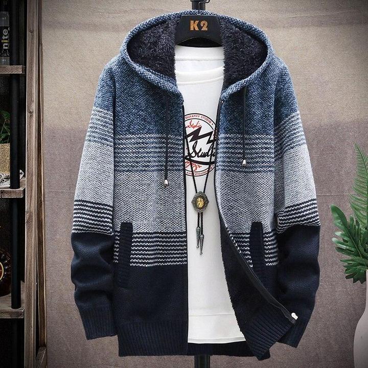 New Winter Zipper Sweater Men Casual Thick Warm Hooded Sweater Cardigan Jumper Men Fashion Inner Fleece Sweatercoat Knit Outwear