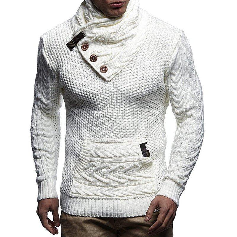 Men's solid color button turtleneck sweater