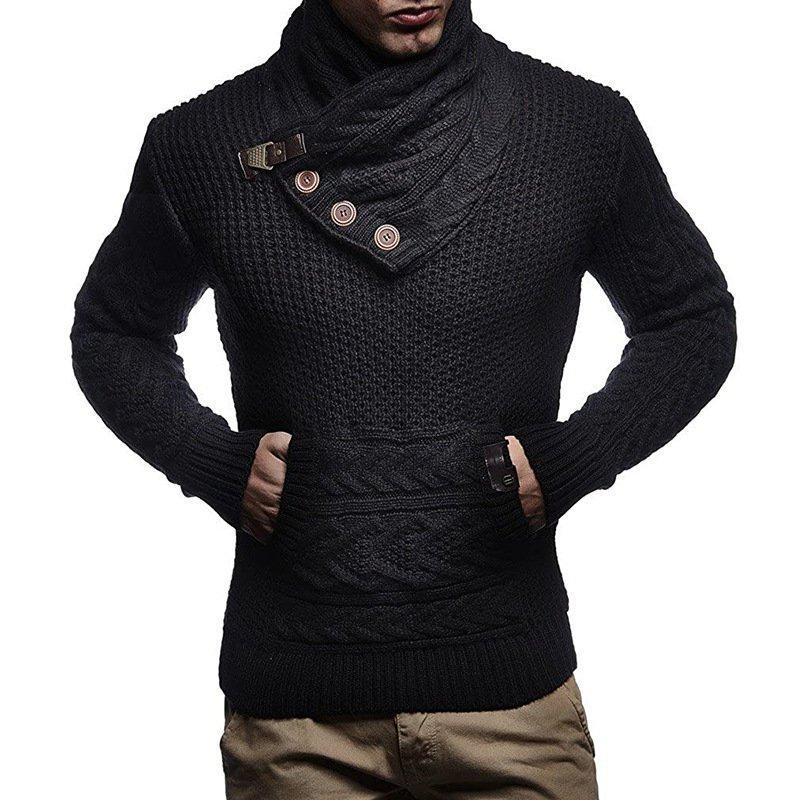 Men's solid color button turtleneck sweater