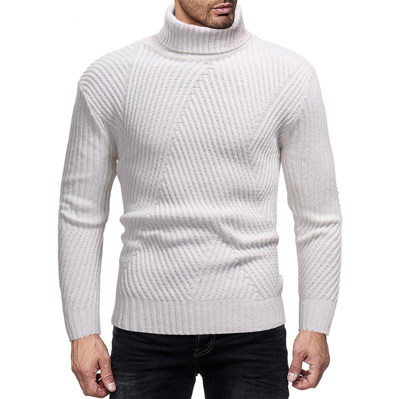 Mens Turtleneck Sweater Solid Color Slim Thick Sweater Knit