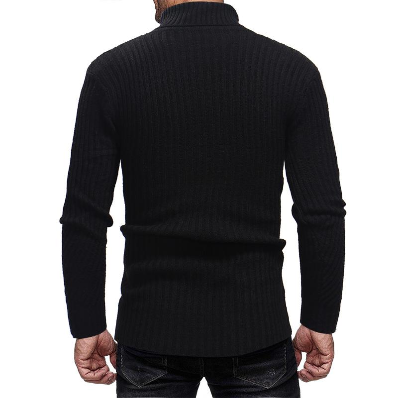 Mens Turtleneck Sweater Solid Color Slim Thick Sweater Knit