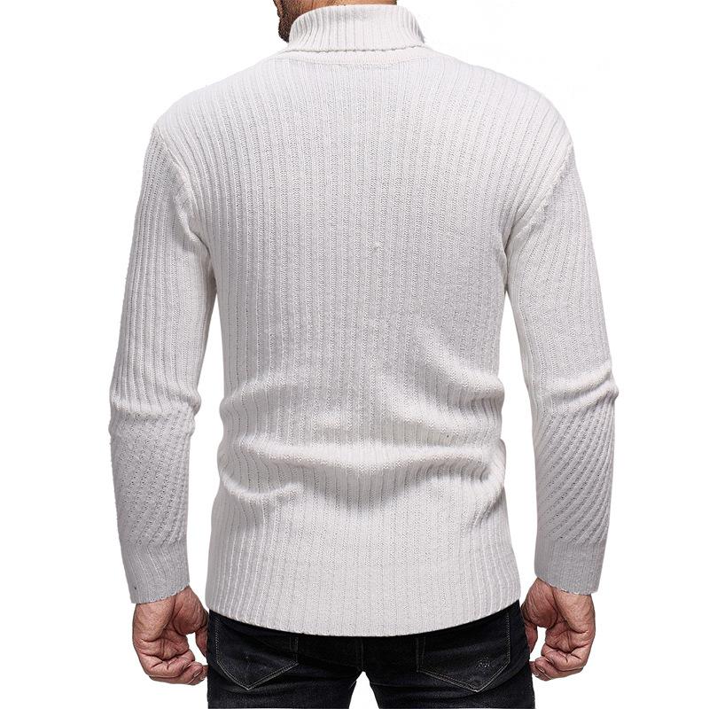 Mens Turtleneck Sweater Solid Color Slim Thick Sweater Knit