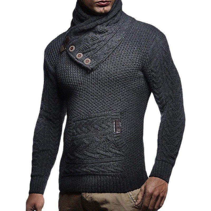 Men's solid color button turtleneck sweater