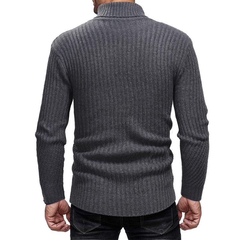 Mens Turtleneck Sweater Solid Color Slim Thick Sweater Knit