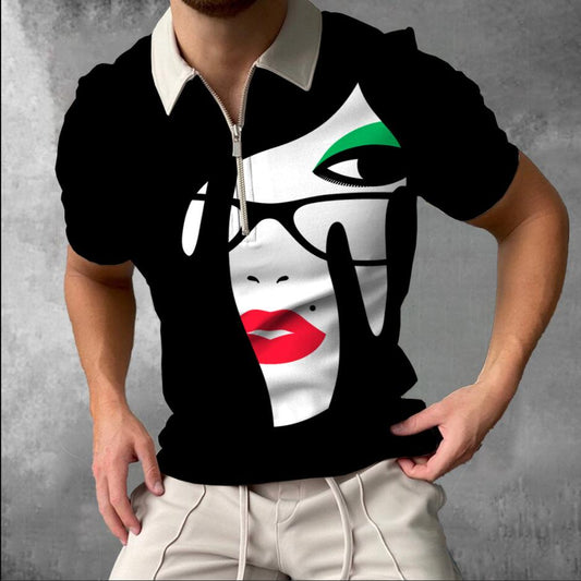 Men's Art Print Pattern Casual Short Sleeve POLO Shirt