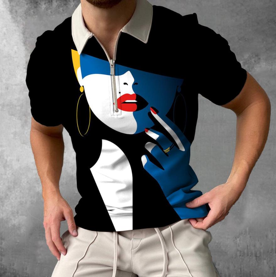 Men's Art Print Pattern Casual Short Sleeve POLO Shirt