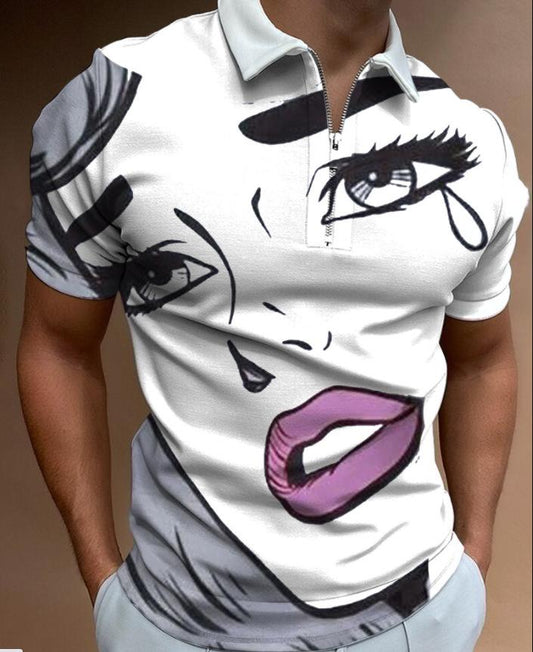 Men's Art Print Pattern Casual Short Sleeve POLO Shirt