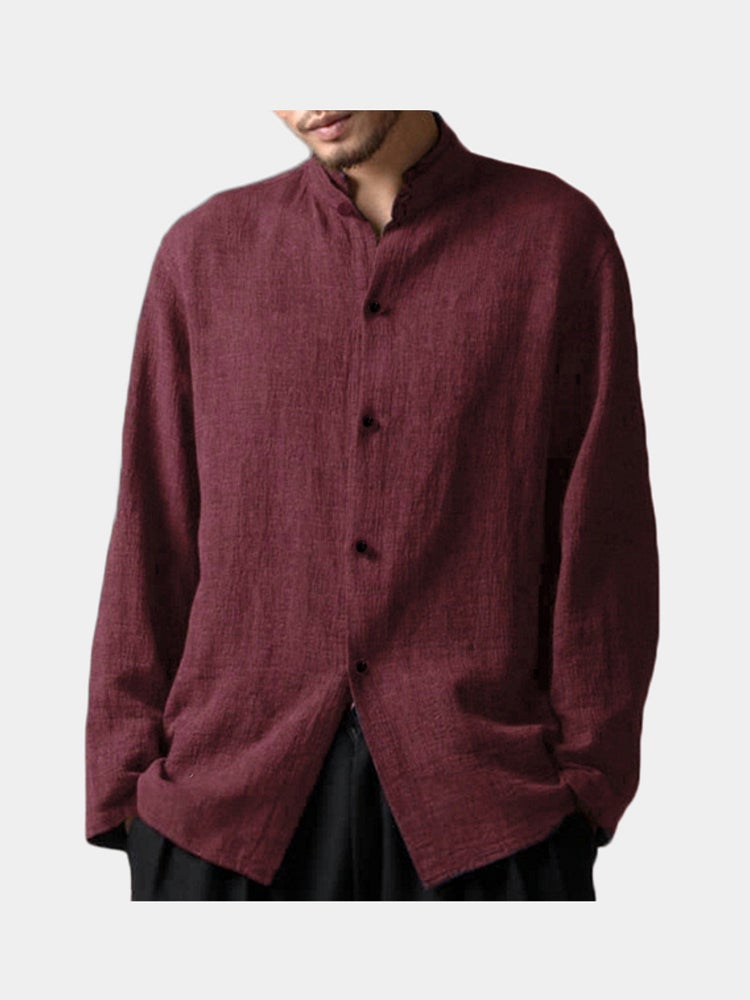 Vintage Chinese Style Stand Collar Casual Loose Shirt for Men