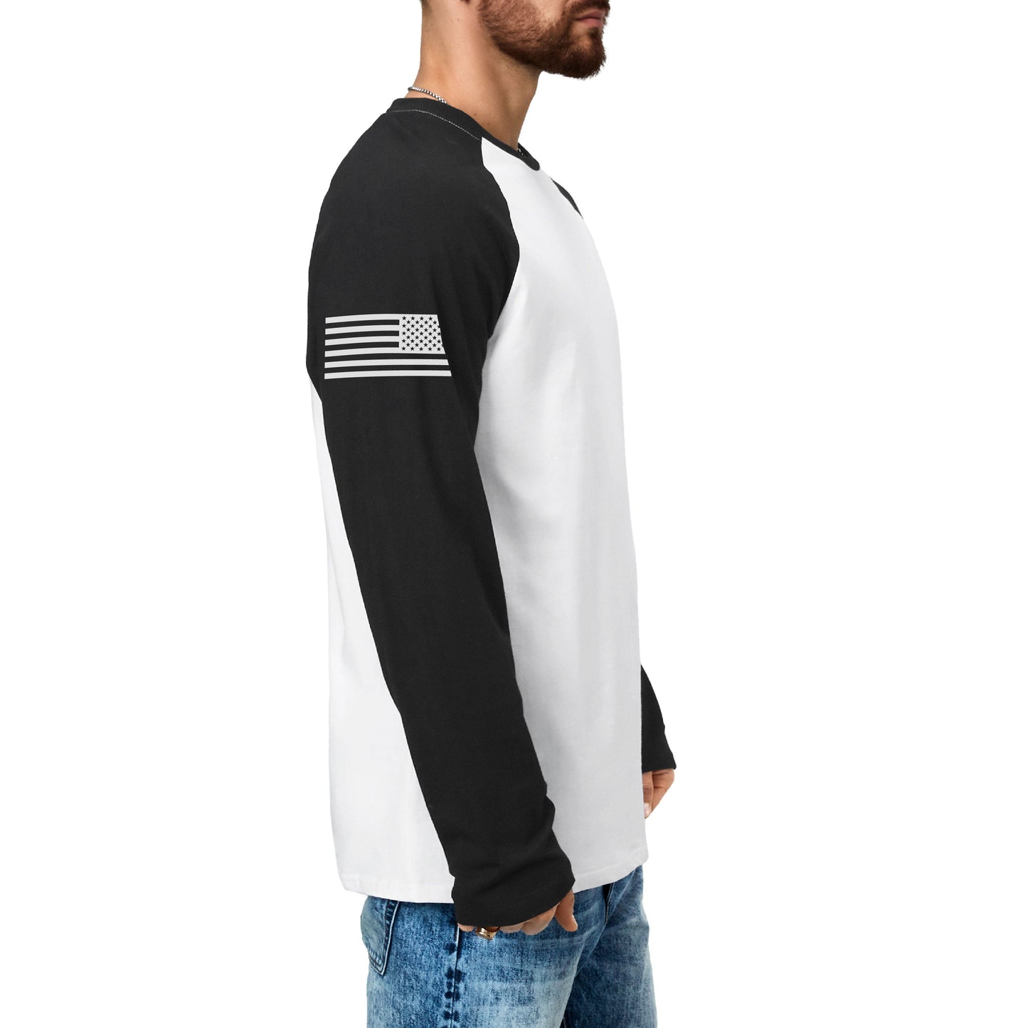 Men's Patriotic American Flag Raglan Sleeve Long Sleeve T-shirts