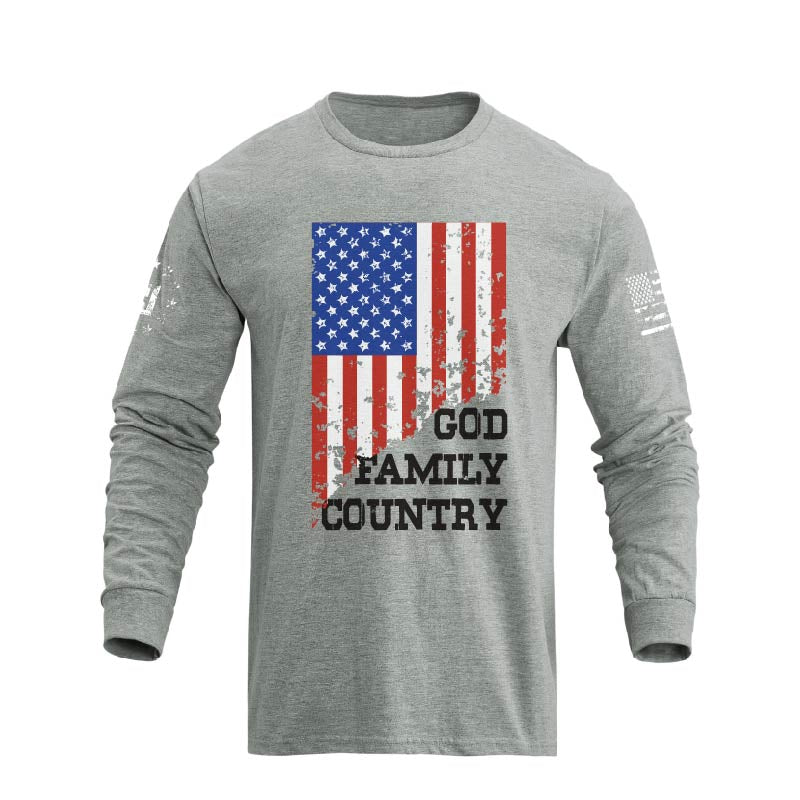 Men's 100% Cotton Patriotic American Flag GFC Graphic Midweight Long Sleeve T-shirts