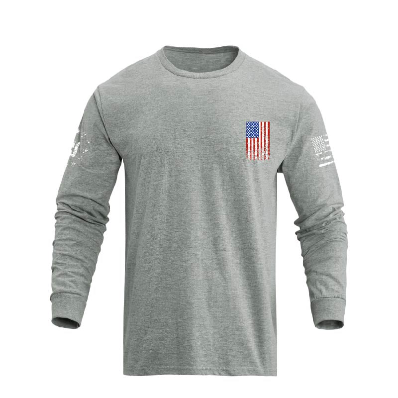 Men's 100% Cotton Patriotic American Flag Cross Graphic Midweight Long Sleeve T-shirts