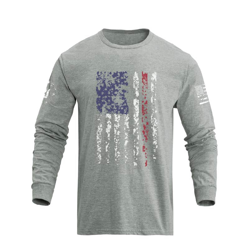 Men's American Flag Shield Graphic Long Sleeve  T-Shirt